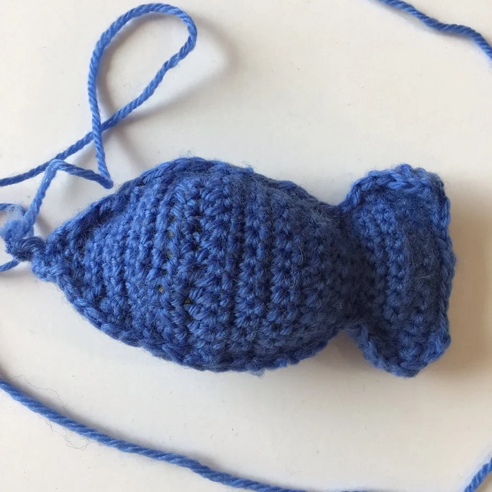 Handmade Crocheted Cat Toy Blue Fish With 32